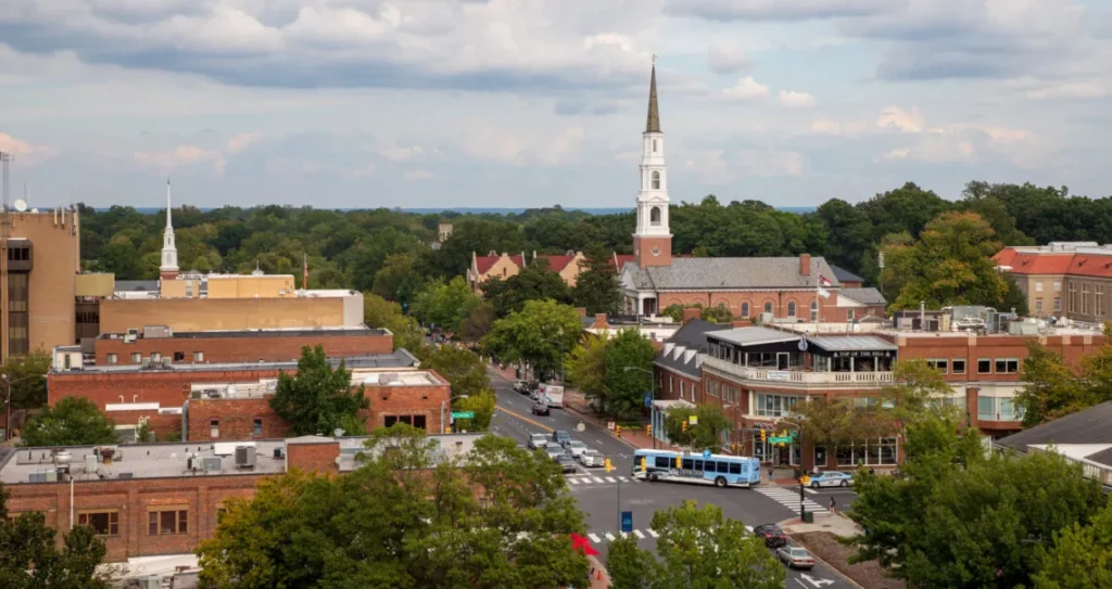 Aerial view of Chapel Hill and Orange County North Carolina homes for sale