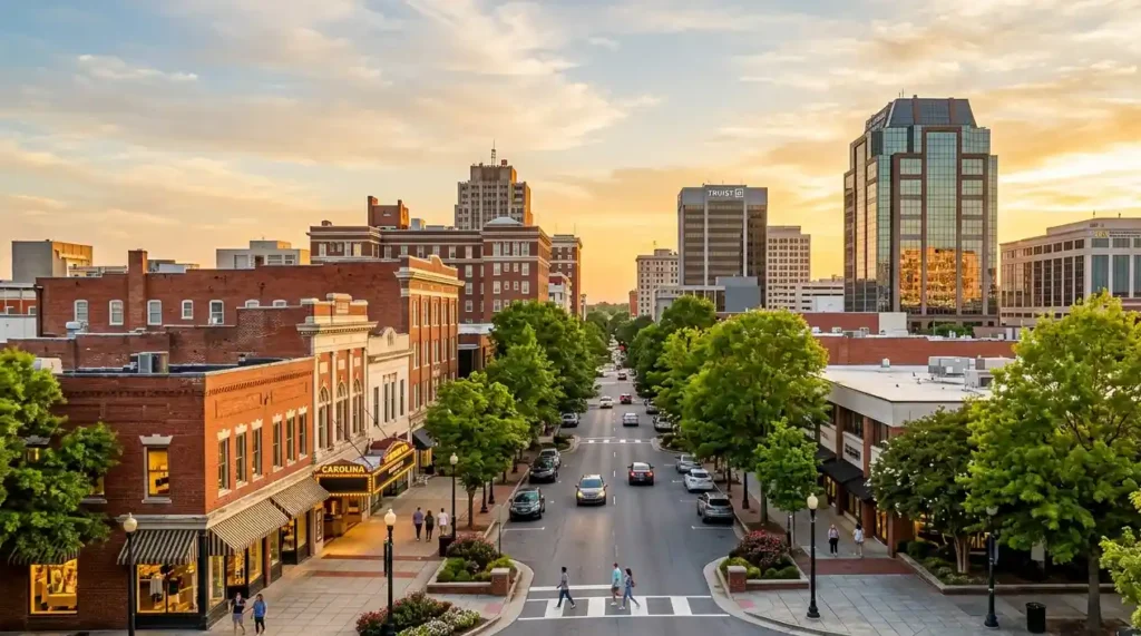 Downtown Greensboro skyline for Guilford County North Carolina homes for sale