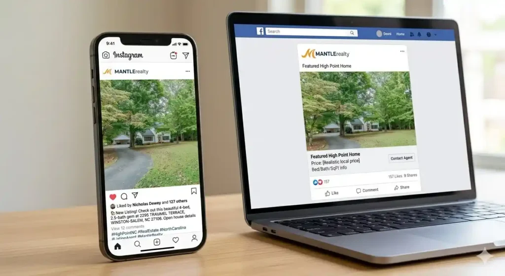 Home listing displayed across social media and mobile devices reaching active buyers online