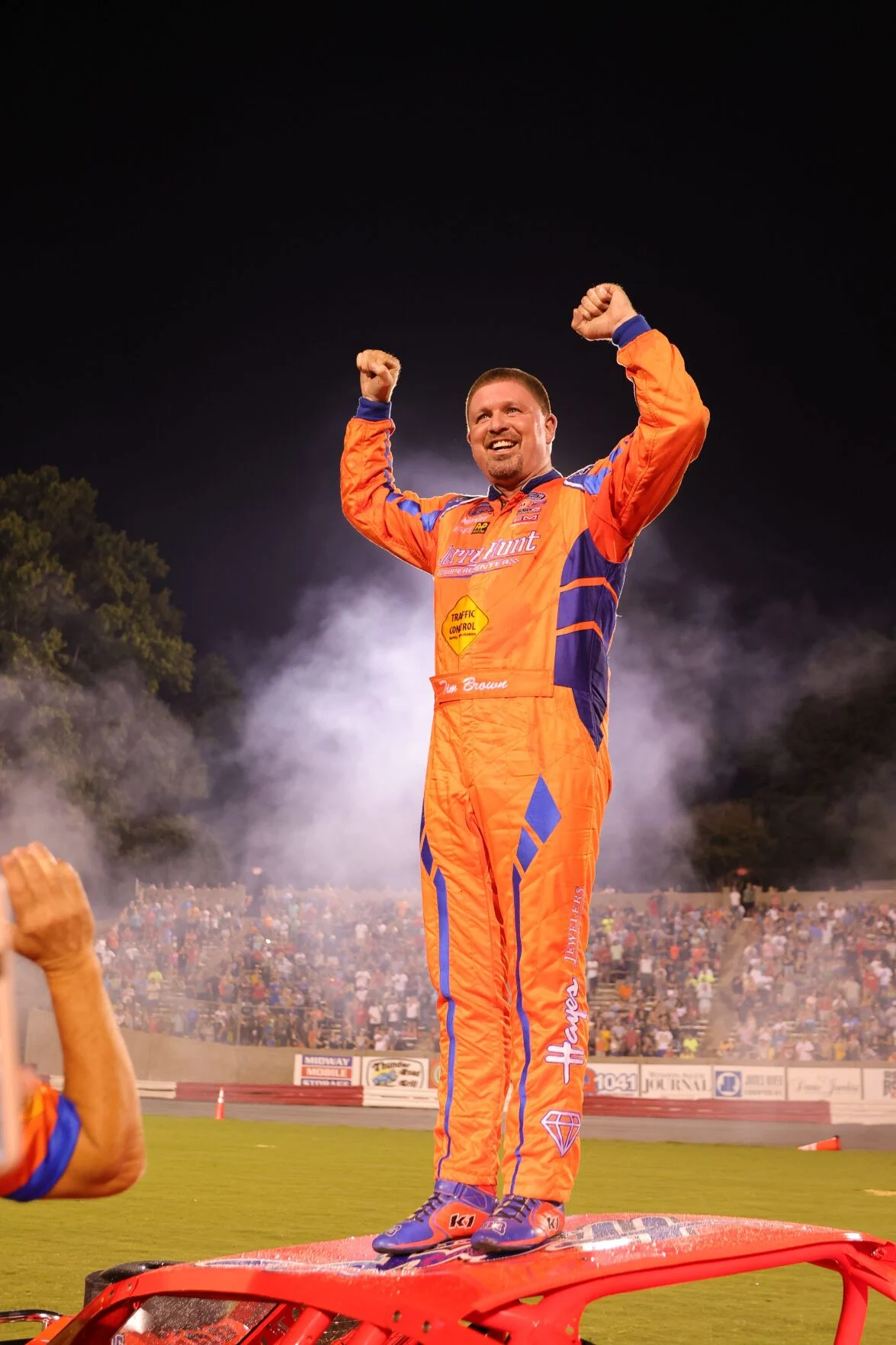 Tim Brown at Bowman Gray Stadium reacting to rule changes