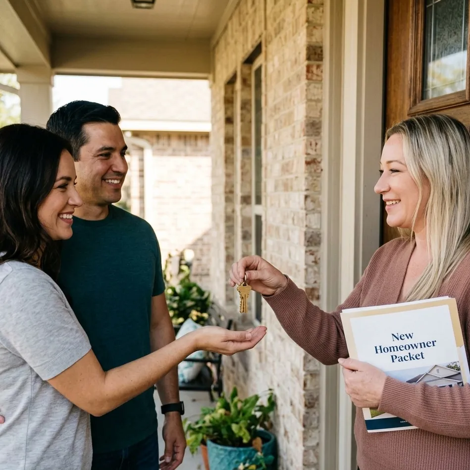 Real estate agent handing keys after closing a home sale in the Triad NC