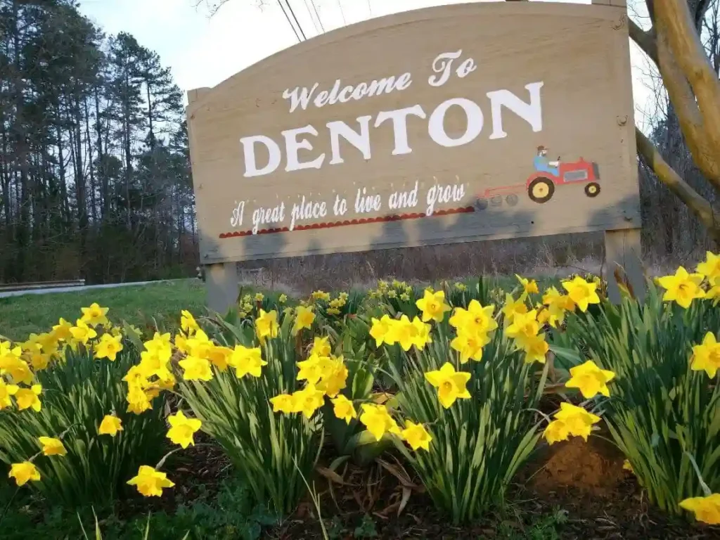 Welcome sign for Denton NC in Davidson County