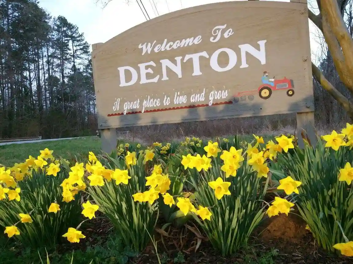 Welcome sign for Denton NC in Davidson County