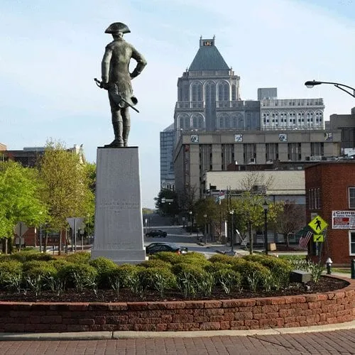 Downtown Greensboro statue and public space in Central Greensboro NC