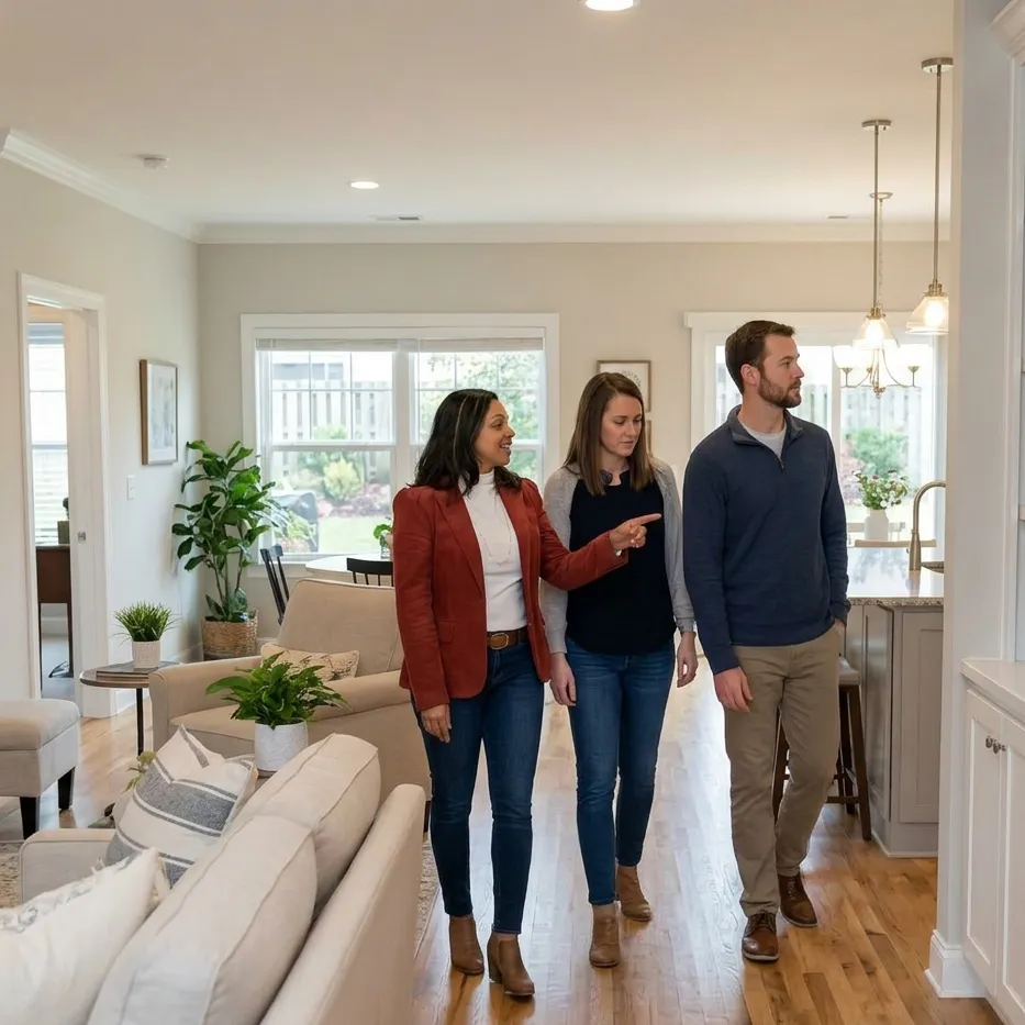 Buyers touring a home with a real estate agent during a showing in the Triad NC