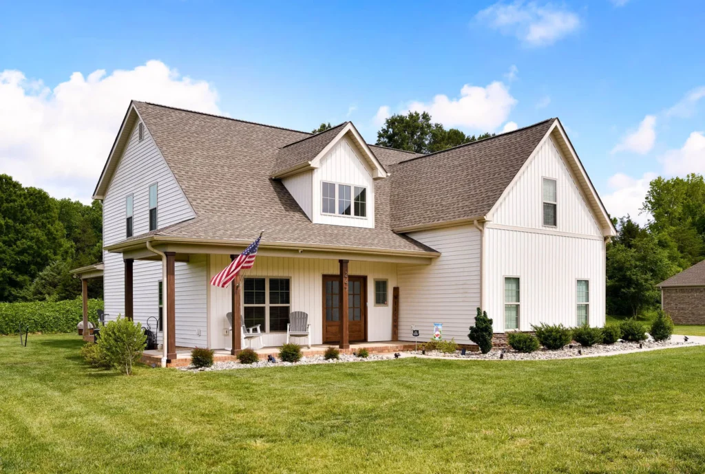Modern farmhouse with a covered front porch in the North Carolina Triad