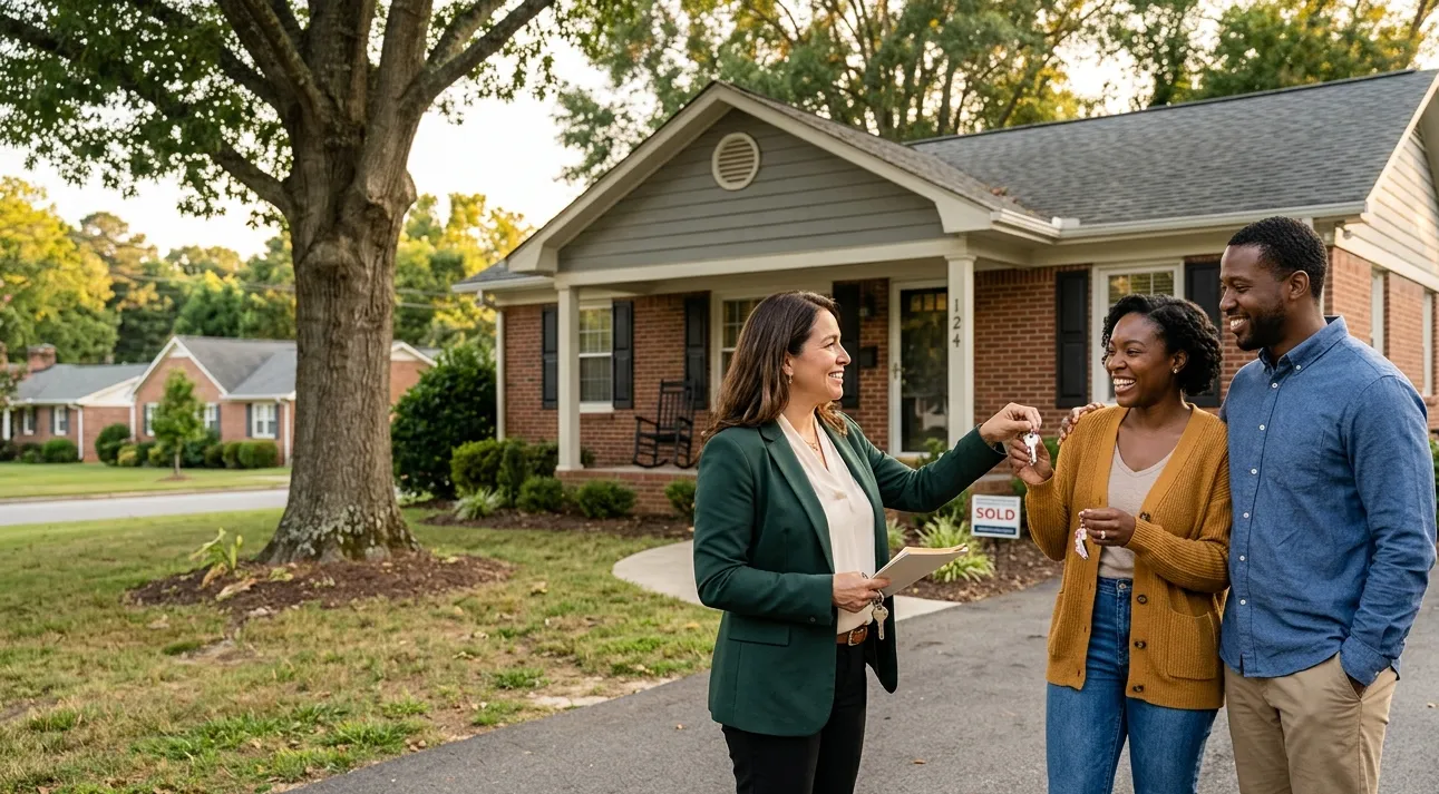 North Carolina home buyer receiving house keys from a real estate agent after completing a USDA loan home purchase