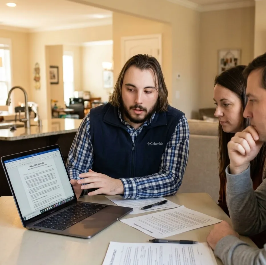 Real estate agent reviewing an offer with homeowners during the selling process in the Triad NC