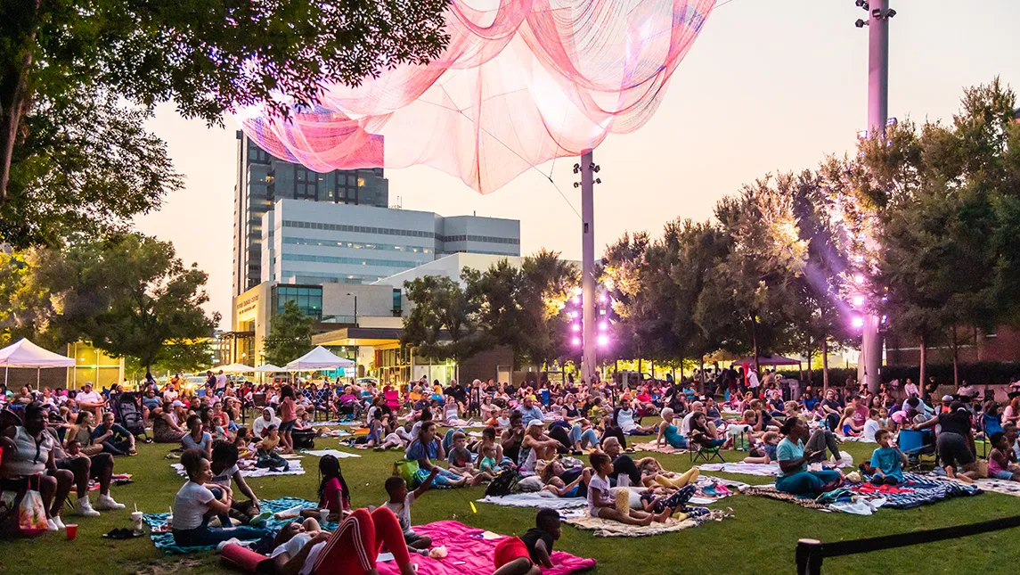 Summer arts and culture scene in downtown Greensboro North Carolina