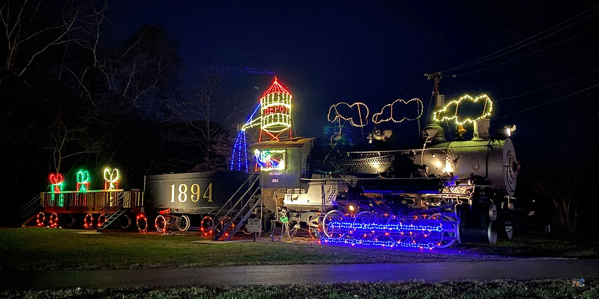 Tanglewood Festival of Lights train ride with Christmas lights