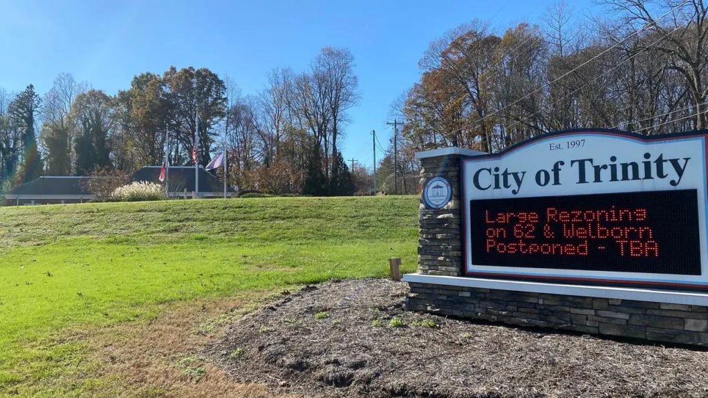Trinity North Carolina sign for Trinity Randolph County homes for sale