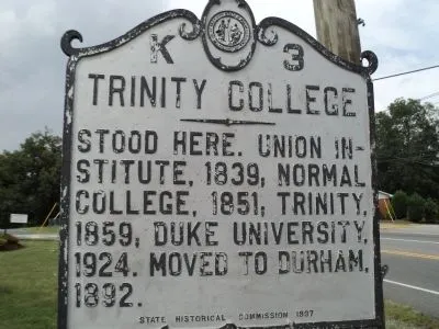 Trinity College landmark sign in Trinity North Carolina