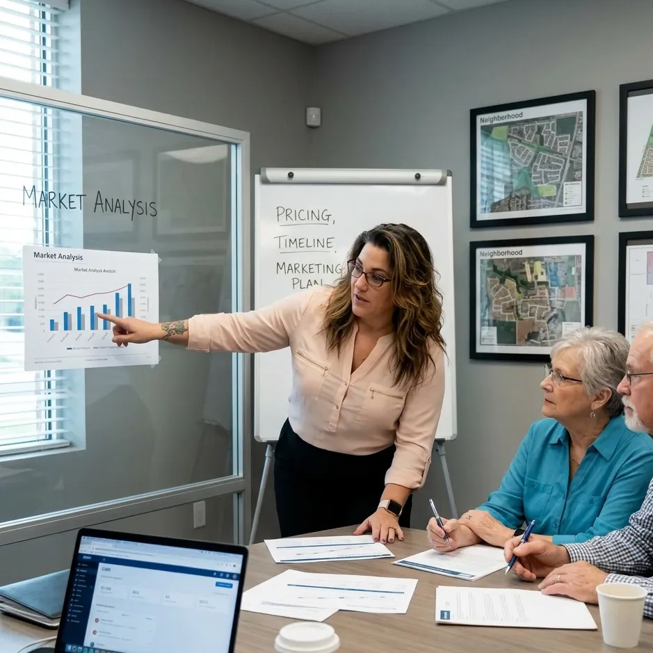 Real estate agent walking homeowners through the home selling process in the Triad NC