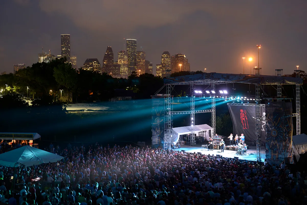 White Oak Amphitheatre at night in Greensboro NC during a live music event