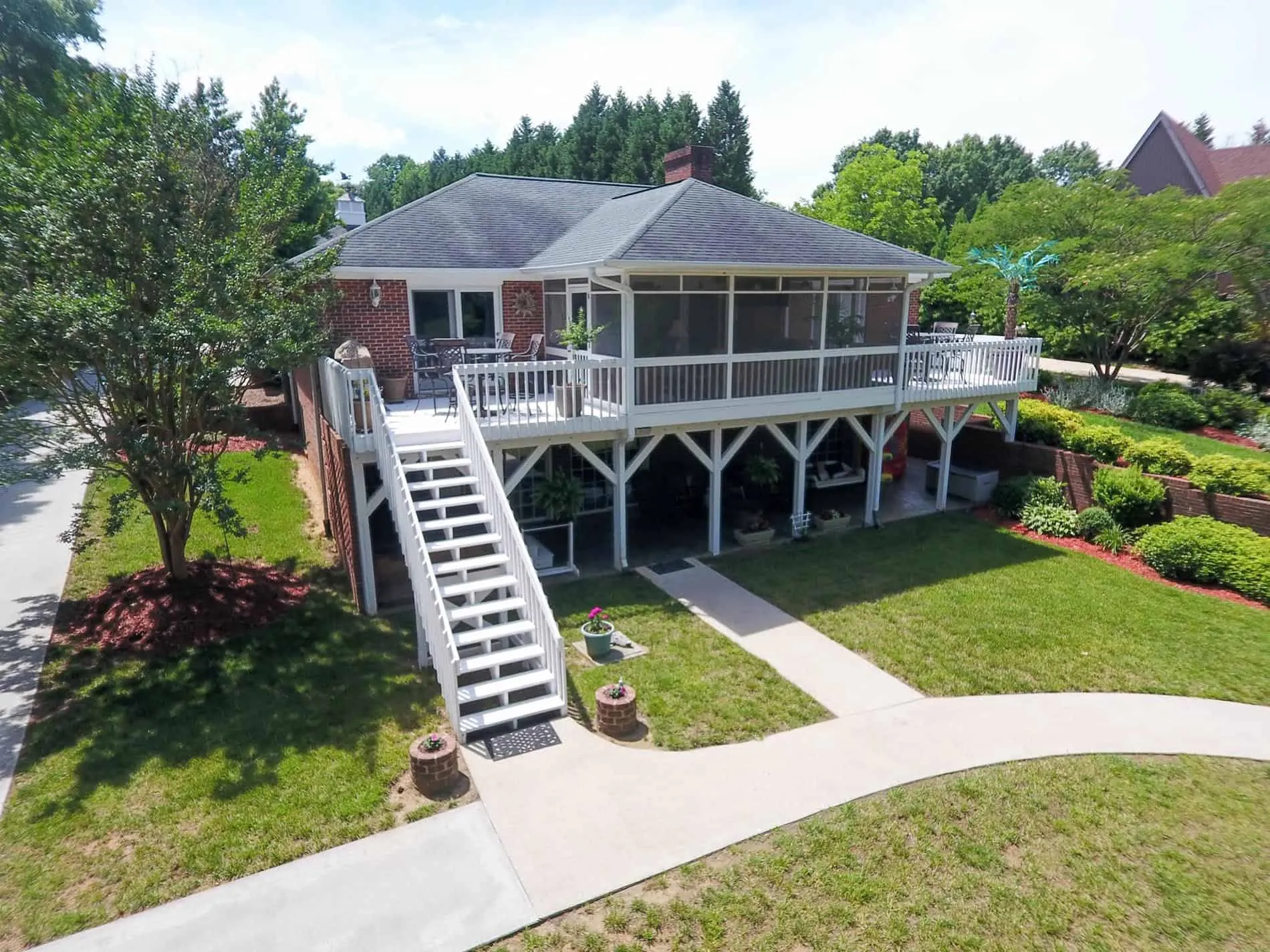 Aerial drone view of lake front home on High Rock Lake