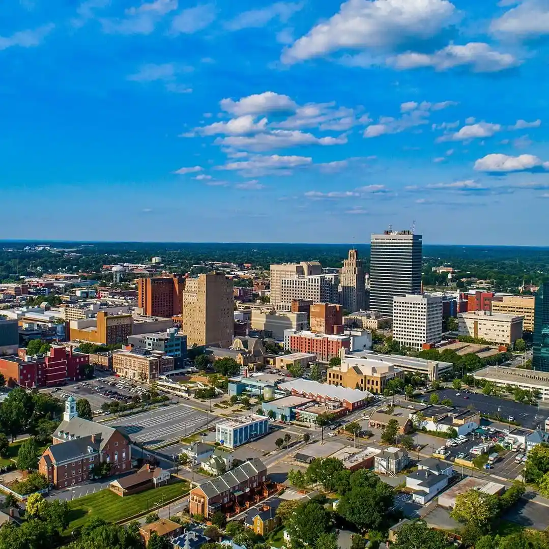 Aerial view of Winston-Salem NC in the North Carolina Triad