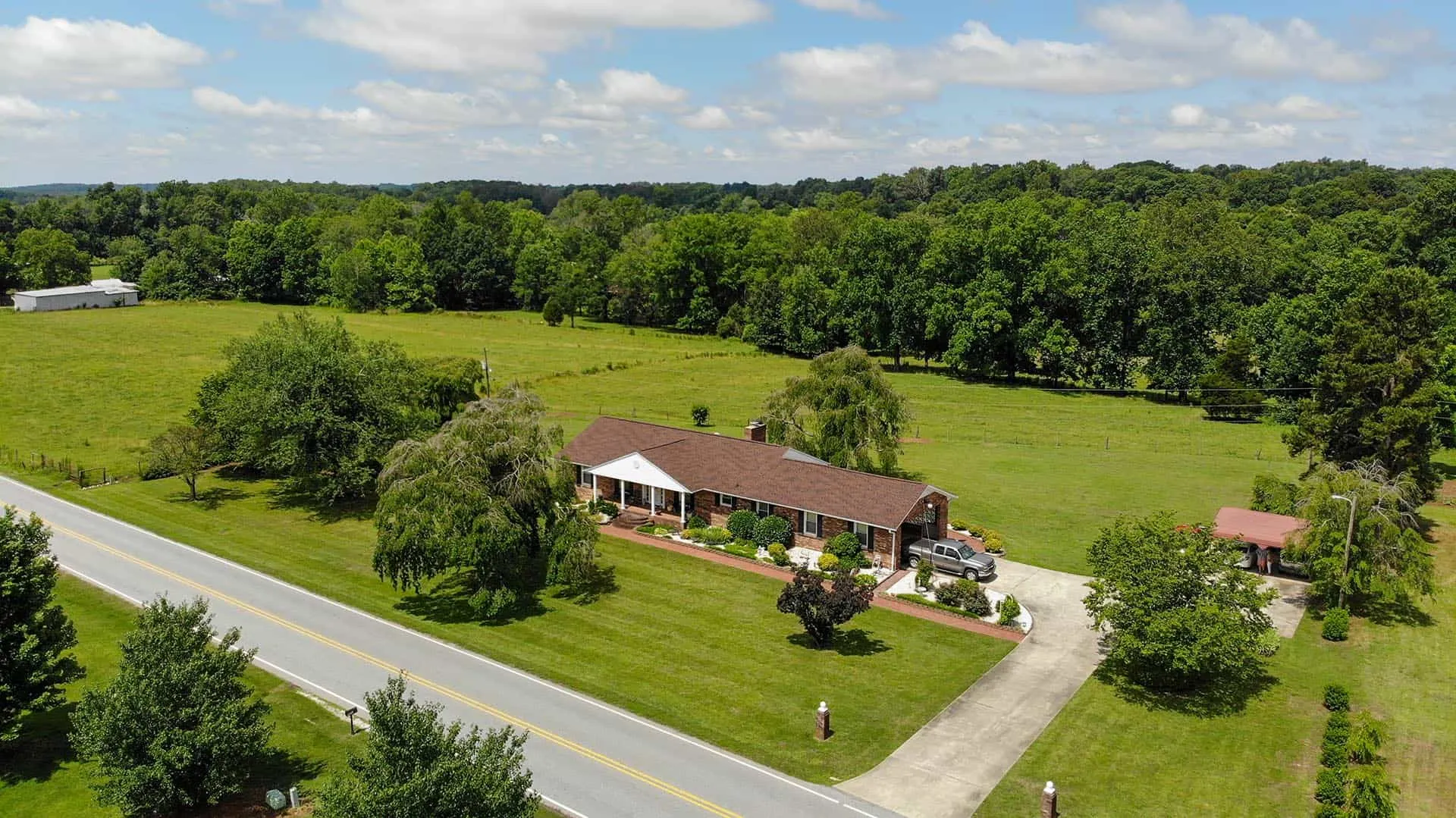 Aerial view of rural farm land in North Carolina