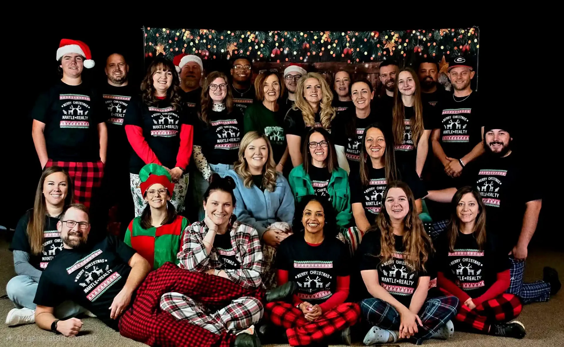 Mantle Realty agents in pajamas for Christmas event