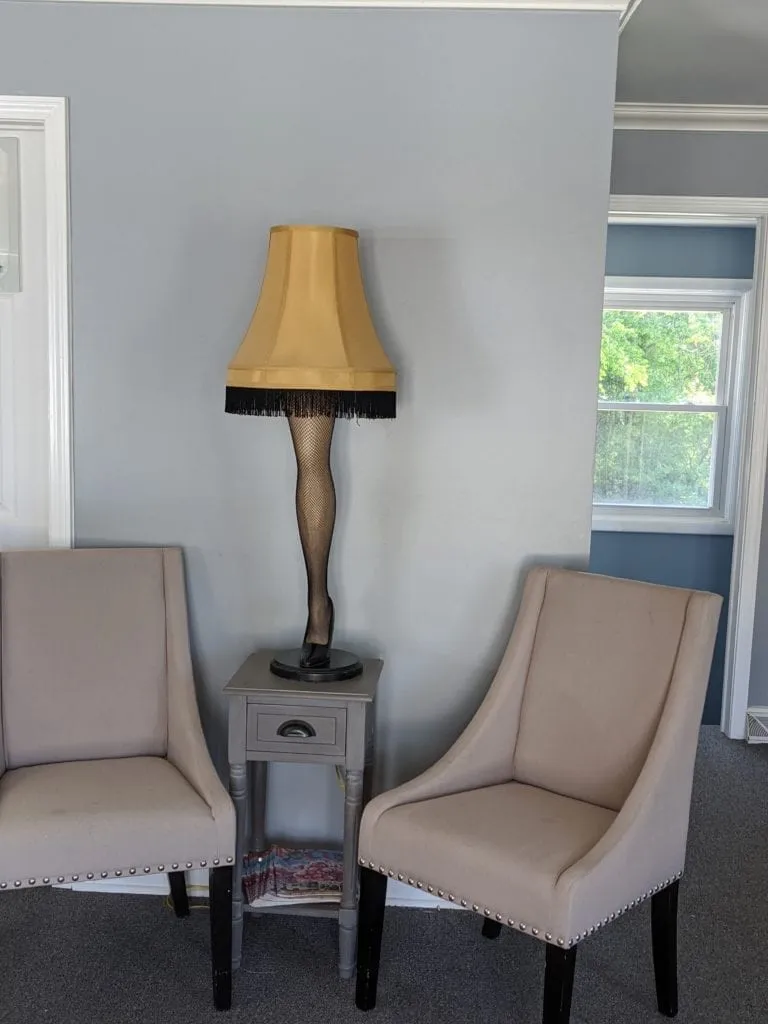 Christmas Story leg lamp in the Welcome office of Mantle Realty