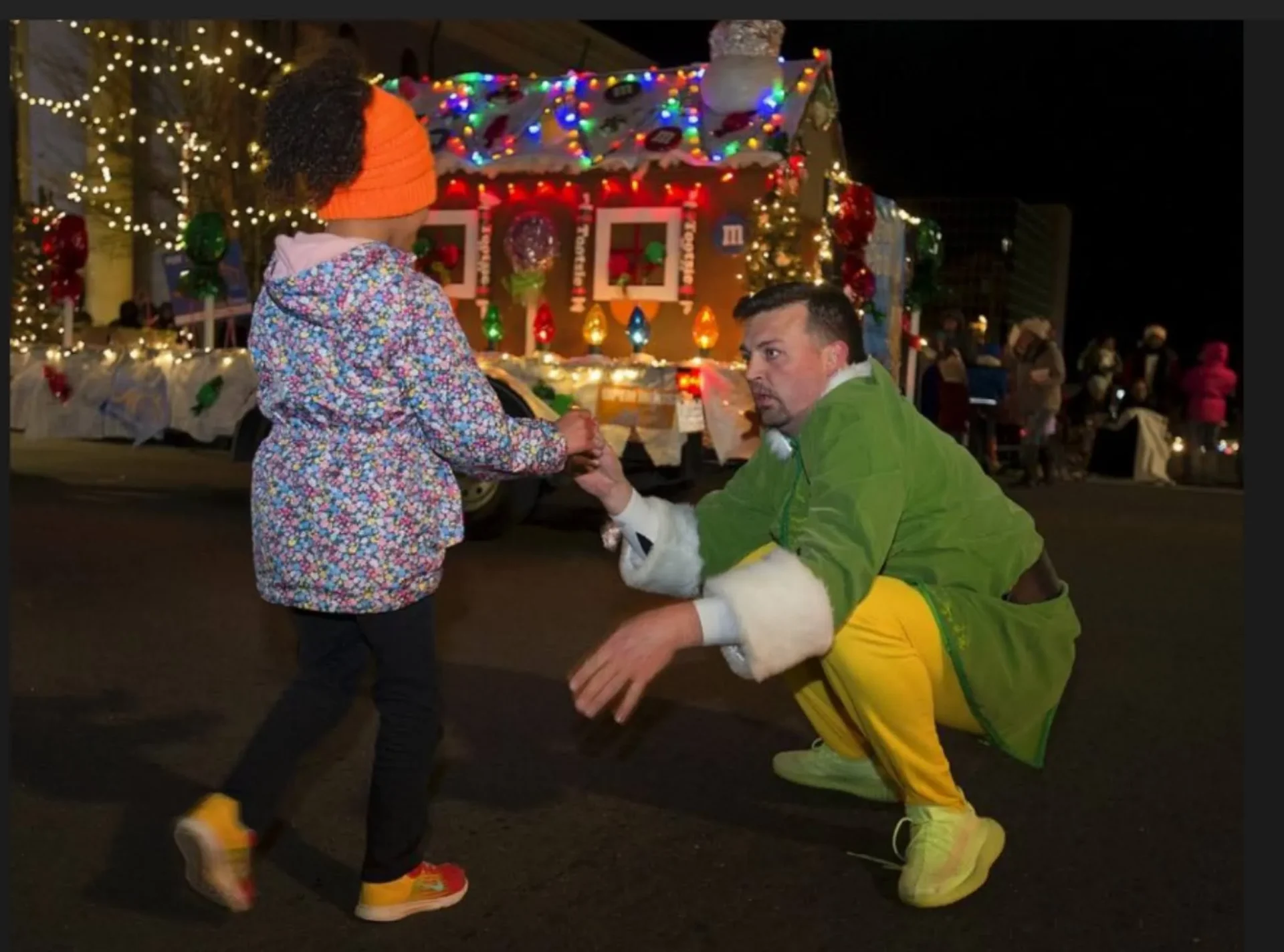 Dustin dressed as Buddy the Elf at the Lexington Christmas Parade