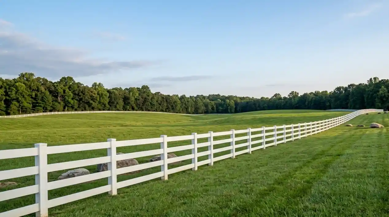 Board fence and rolling pasture in the North Carolina Piedmont — luxury acreage living