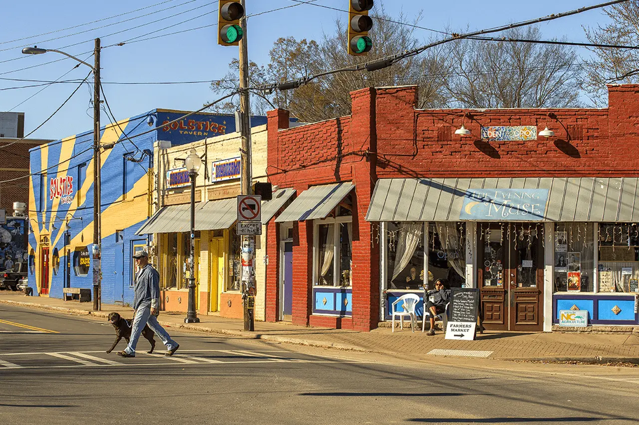 NoDa Charlotte neighborhood street in Mecklenburg County NC