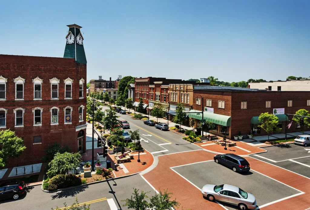 Downtown Statesville aerial view for Iredell County homes for sale