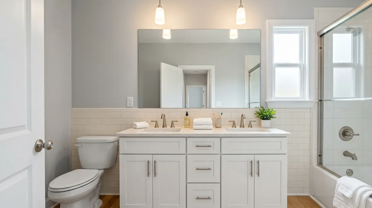 Professionally photographed bathroom in a Triad NC home showing clean surfaces and bright lighting