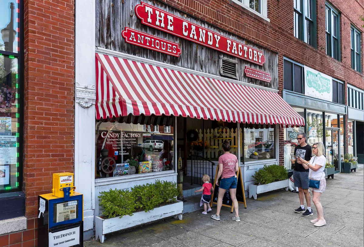 Uptown Lexington NC street with shops and walkable downtown feel